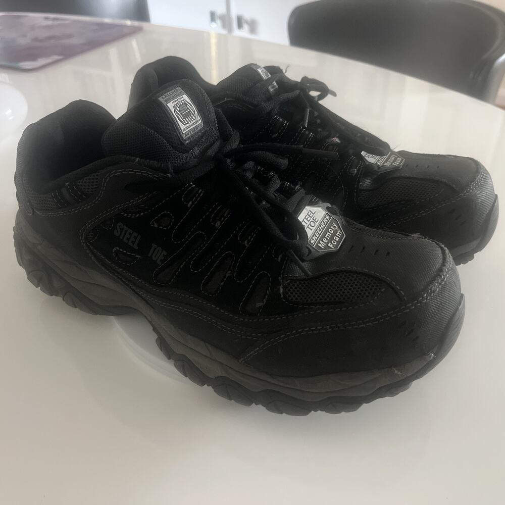 Skechers Cankton Steel Toe Memory Foam Construction Shoe Men 11.5 Black/Charcoal
